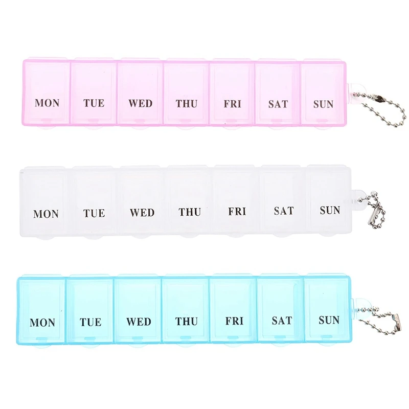 

7 Days Weekly Tablet Pill Medicine Tool Container Case Pill Tool 15*3.5*2.3cm 3 Colors