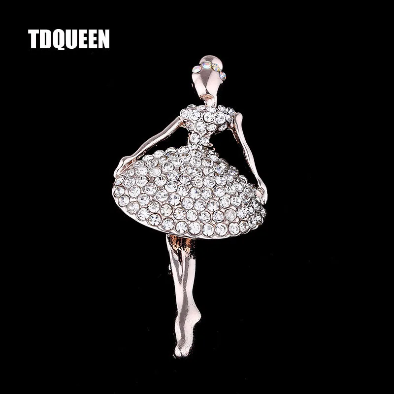 

TDQUEEN Crystal Ballerina Brooch Zinc Alloy Gold Color Metal Ballet Dancer Brooch Pin Jewelry Broach for Women
