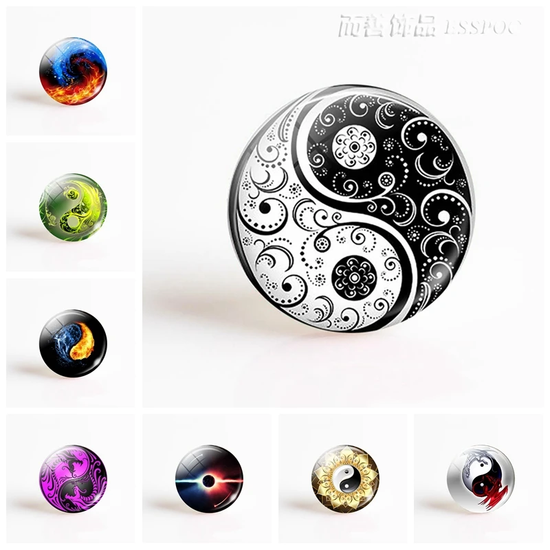 Стеклянный кабошон Tai Chi Yin Yang 25 мм сделай сам Круглый бисер восемь схем аксессуары