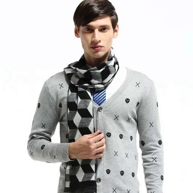 Fashion Rhombus Jacquard Scarfs For Men Winter Autumn Cotton Warm font b Tartan b font Scarves