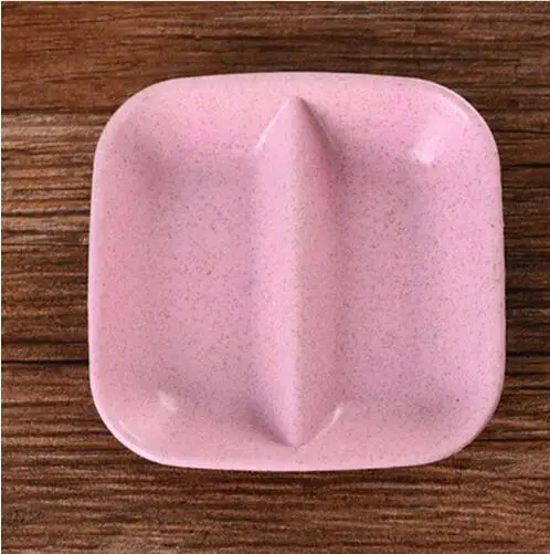 Пшеничная солома квадратный десерт и напитки блюдо Твердые Розовый Бежевый соевый соус для суши конфеты сухофрукты тарелка 9*9 см - Цвет: Pink