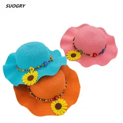 SUOGRY 2018 мода новый корейский Falbala цветок дети солнца Шапки модные сезон: весна–лето Шапки для девочек пляжная соломенная Шапки 7 цветов