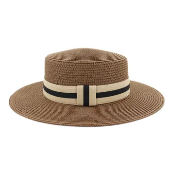

Sun Hat Women Panama Summer Straw Flat Bill Casual Beach Wide Brim Outdoor Cap Accessory