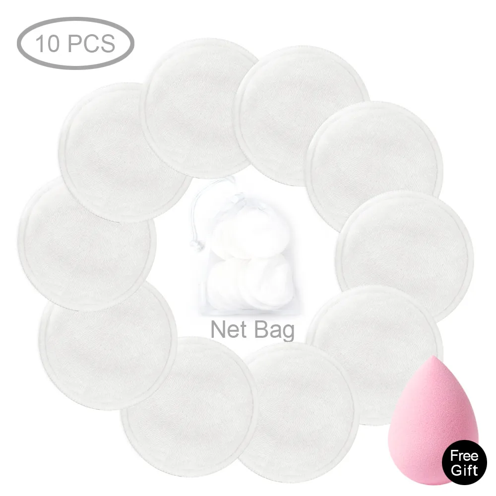 4/8/10pcs Washable Cleansing Cotton Reusable Make Up Remover Pads Microfiber Make-up Natural Bamboo Three Layer With Laundry Bag - Цвет: 10pcs White with bag