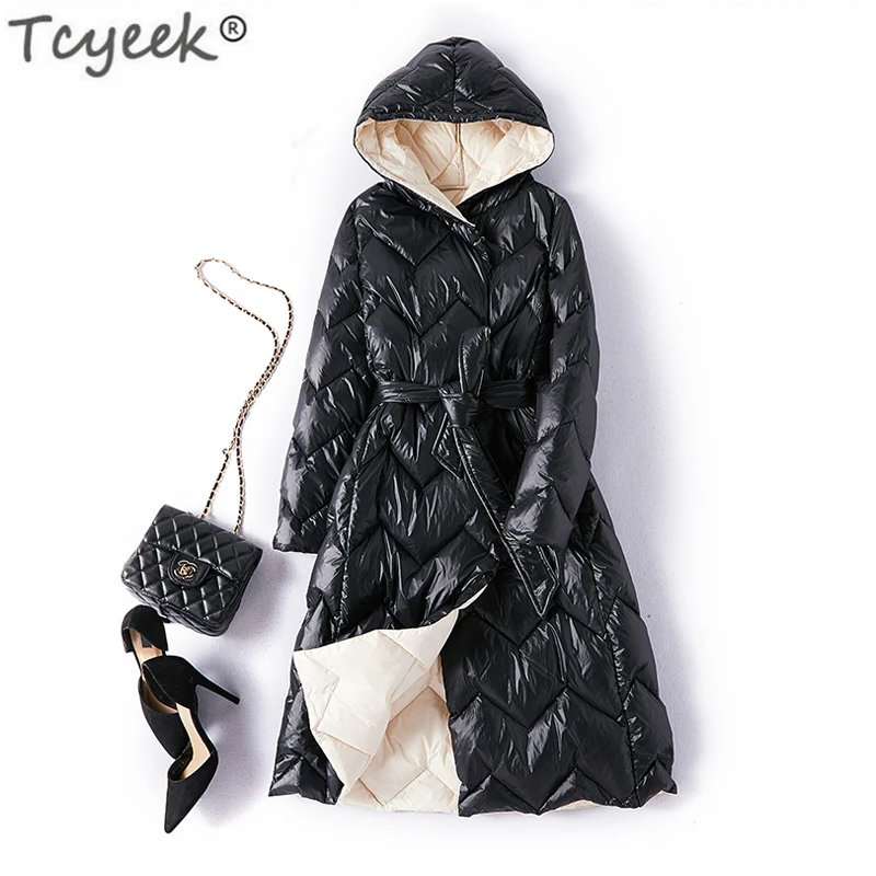 

Tcyeek Winter Down Jacket Women 90% White Duck Down Parka Long Down Coats Female Slim Hooded Clothes 2019 Doudoune Femme LWL1289