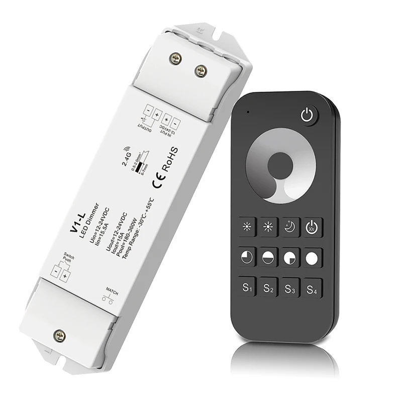 

New Led Dimmer 12V/24V 15A output Receiver V1-L with RT1 wireless RF Touch Remote 3528 5050 Led Single color strip Dimmer