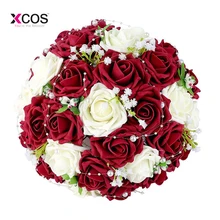 Buque De Noiva романтические Бордовые цветы розы с жемчугом букеты для свадьбы для подружек невесты
