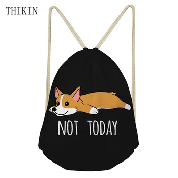 

THIKIN Backpack Women's Corgi Printed Sports Bags Cute Dog Teenagers Draw-string Backpacks Unisex Travel Storage Package Custom