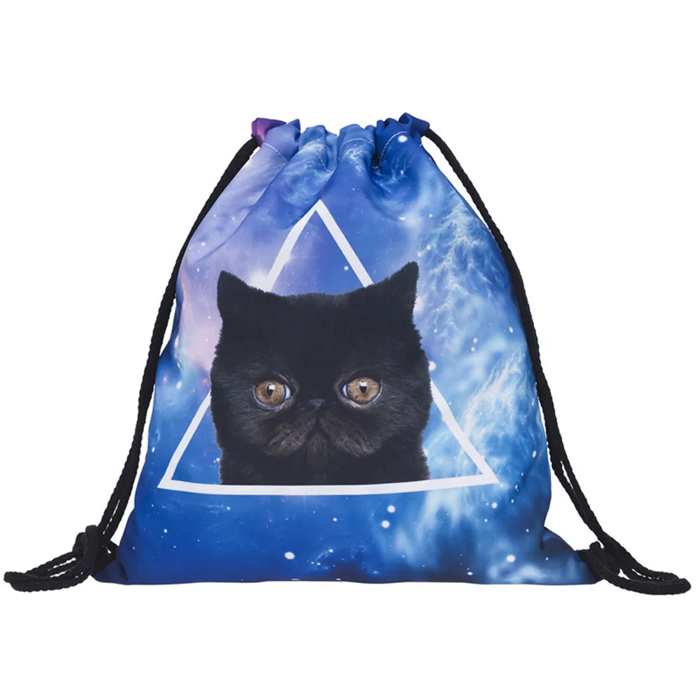 Fashion 3d Drawstring Printing cat women men Unisex Backpacks Bags shoes pouch pocket outdoor sports bag worek plecak sznurek er