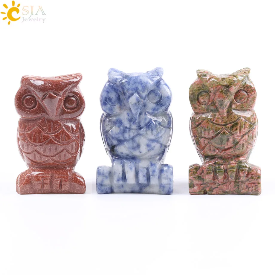

CSJA 49x31mm Natural Stone Figurines Tiger Eye Pink Quartz Crystal Craft Carved Mini Animals Owl Statue for Home Decoration F085