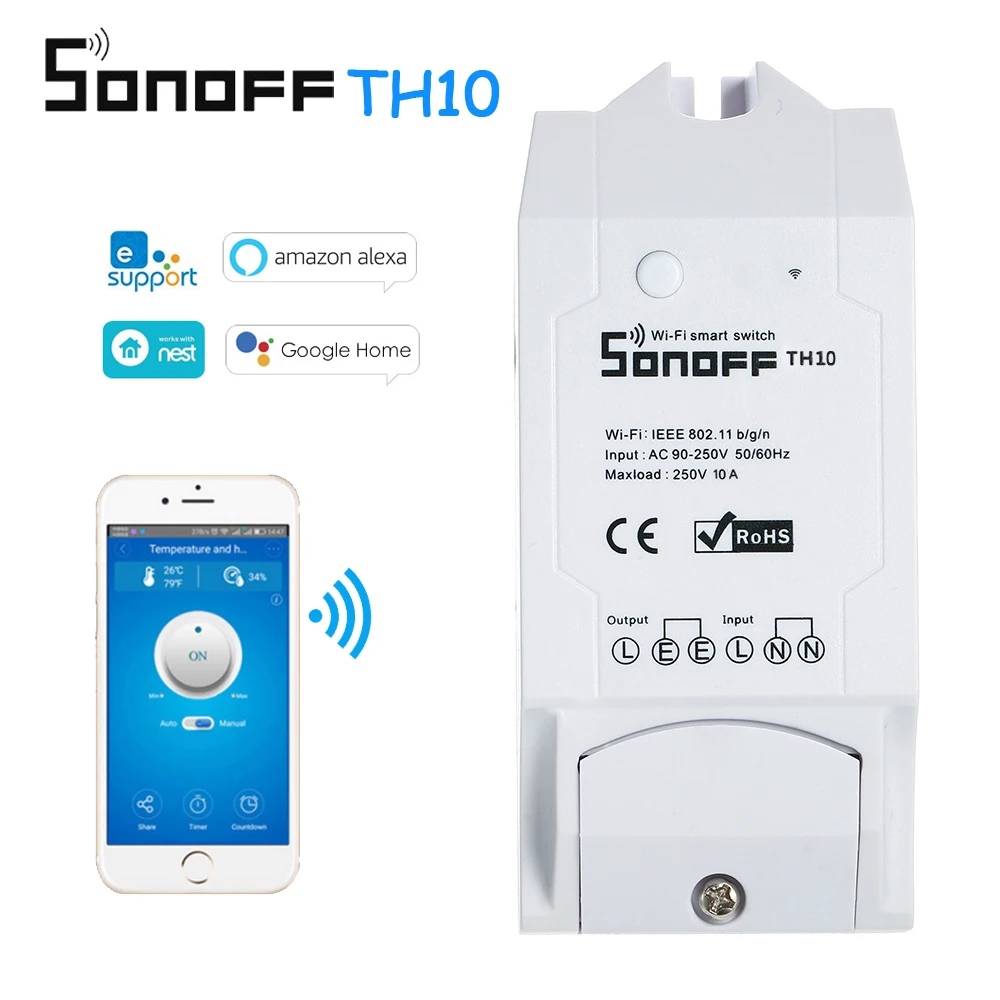 

Sonoff TH10 Wi-Fi Smart Switch 10A 2200W Wireless Switch Smart Home Automation Modules With Temperature Sensor Humidity Monitor