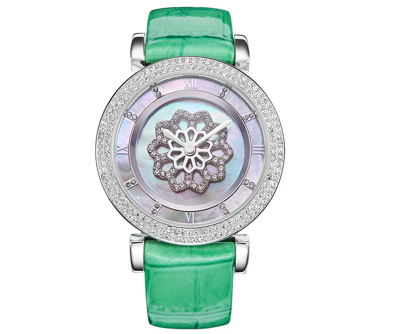 

Trendy Girls Romantic Flower Watches Quartz Popular Big Size Women Crystals Dress Wrist watch Leather Analog Shell Montre Femme