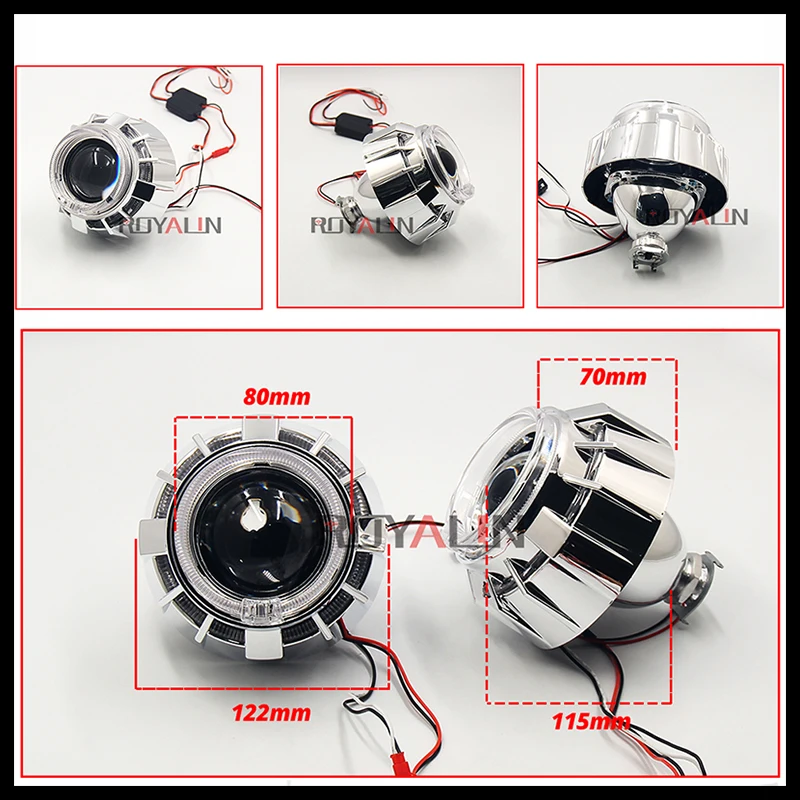 ROYALIN светодиодный DRL двойной ангельские глазки Halo Кольца Мини объектив проектора би ксенон H1 фары кожухи белый красный H4 H7 авто лампы DIY