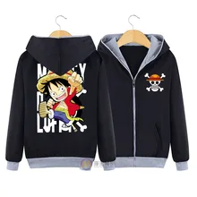 2017 anime-einteiler druck Hoodie schwarz cartoon Affe D Luffy baumwolle winter Mann Reißverschluss Sweatshirt 1 stück HU549