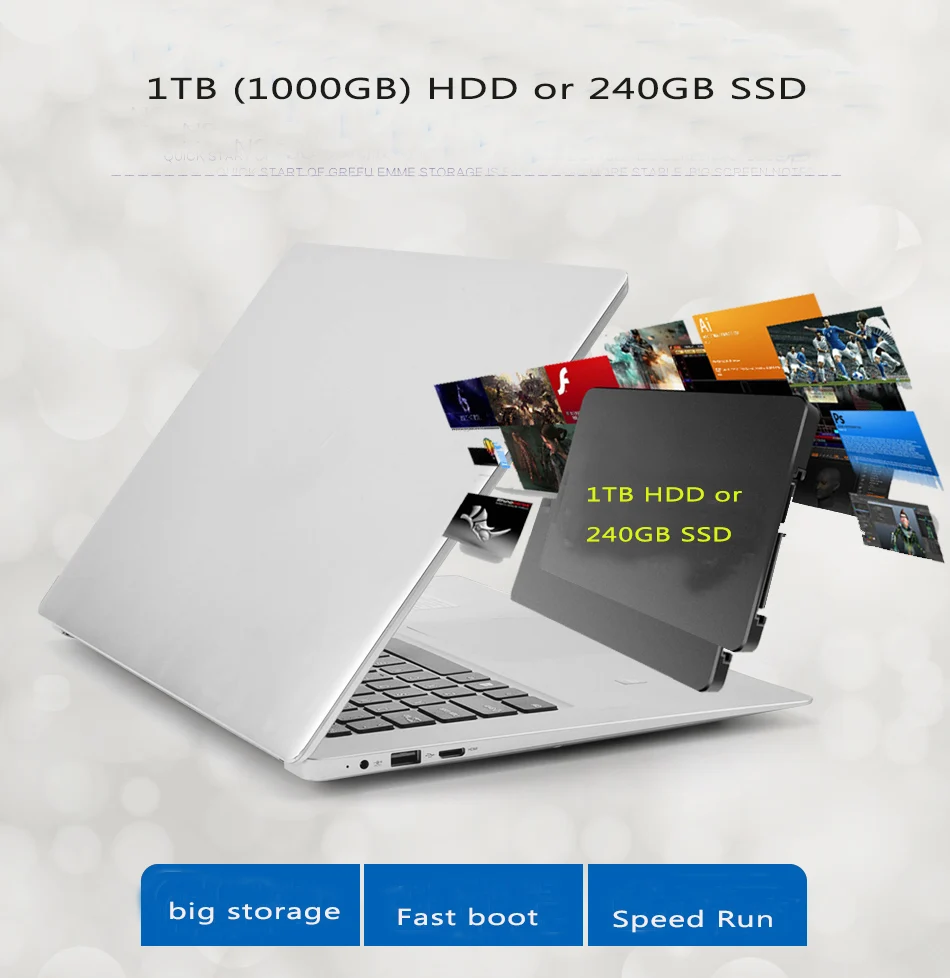 15,6 "ноутбук Windows 10 8 ГБ ОЗУ 240 ГБ SSD или 1 ТБ HDD J3455 четырехъядерный 1920*1080 ips экран Игровые ноутбуки Бесплатная доставка