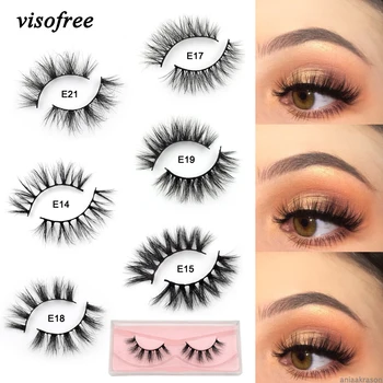 

Visofree Lashes Mink Eyelashes Natural Crisscross Cruelty free 3D Mink Lashes Makeup Handmade Eyelashes With Pink Eyelash Boxes