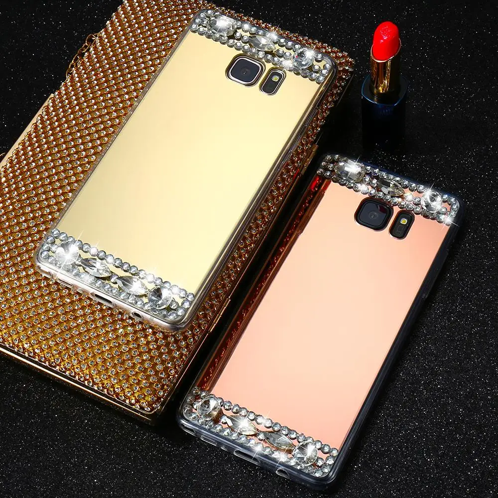 KISSCASE зеркальный чехол для Samsung S6 S7 Edge S8 S блестящий со стразами galaxy j5 2017 s9 J7