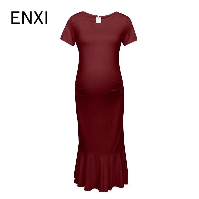 

ENXI Baby Shower Ruffles Maternity Bodycon Ruched Sides Mermaid Pregnancy Dress Mama Clothes Pregnant Dresses Plus Size