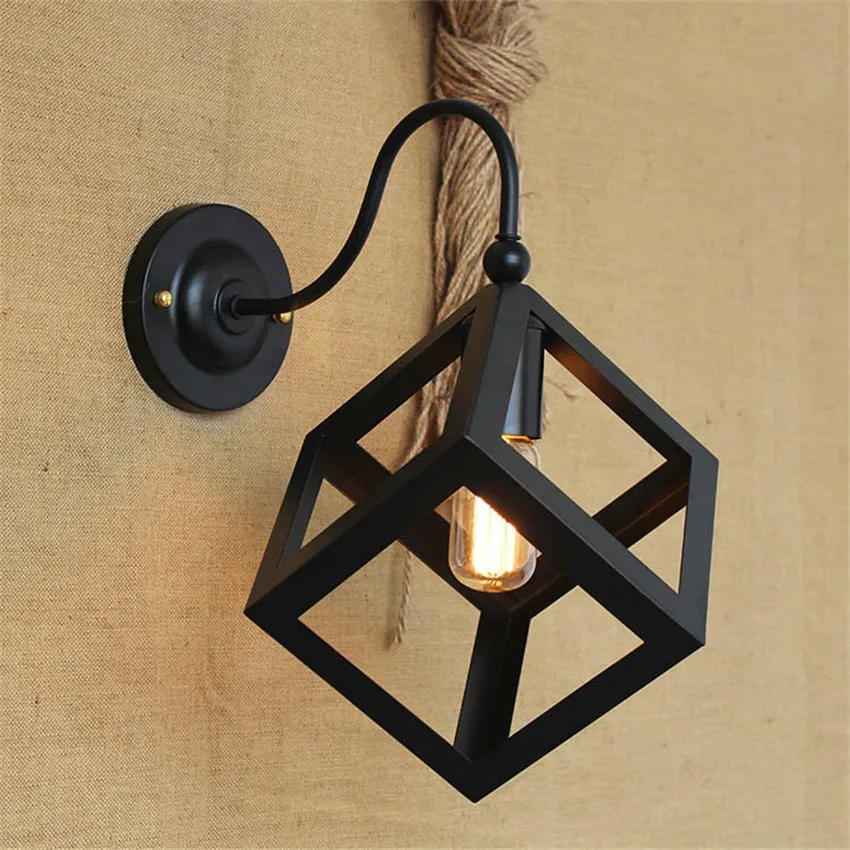 

Loft Style Retro Iron Square Edison wall lamp,Creative Metal cage Led Wall Lights for bar/coffee/stair Light Industrial Lighting