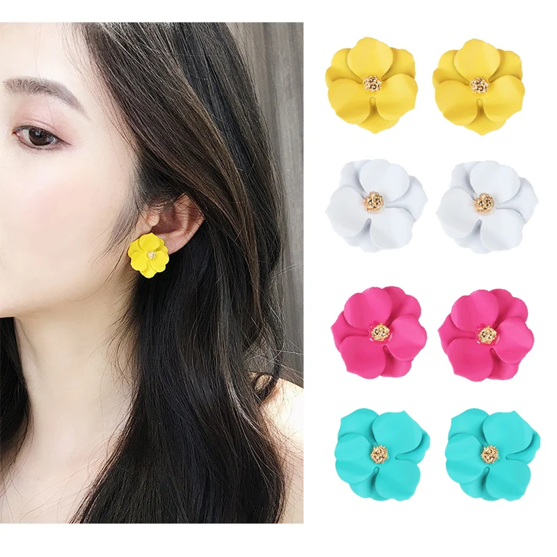

Bright Flower Earrings Sweet Rose Floral Jewelry Stud Earring For Women Cute Colorful Petal Pedant Eardrop Trendy Brincos