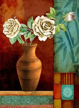 

Vintage White Flowers In Vase Print Painting Canvas Wall Art For Home Decoration