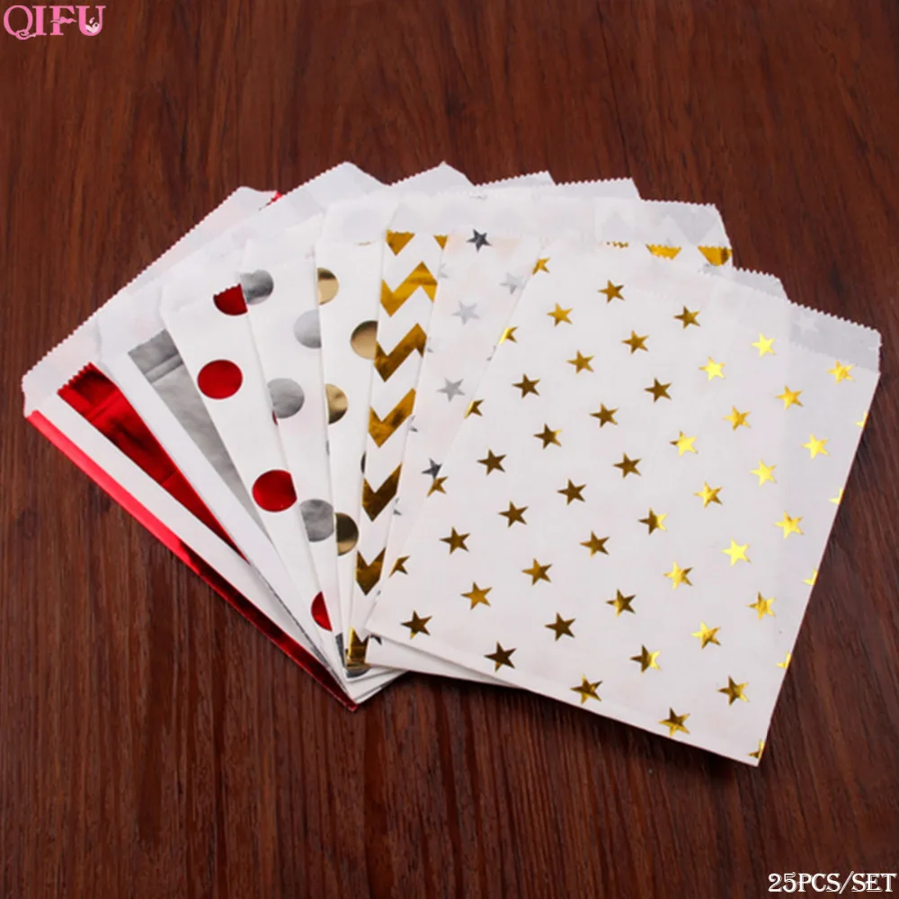 

QIFU 6/10/25 PCS Gift Bag Candy Box Kraft Paper Bag Popcorn Box Goodie Bags Printed Paper Treat Bags Wedding Birthday Party