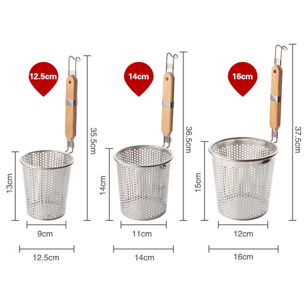 

Stainless Steel Strainer Basket Wooden Handle Fine Mesh Spider Food Skimmer Kitchen Mesh Spider Sieve for Pasta Dumpling Noodle