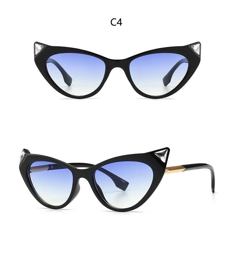 Узкие винтажные женские солнцезащитные очки Cateye известный итальянский роскошный бренд с треугольником стразами Солнцезащитные очки женские очки в стиле хиппи