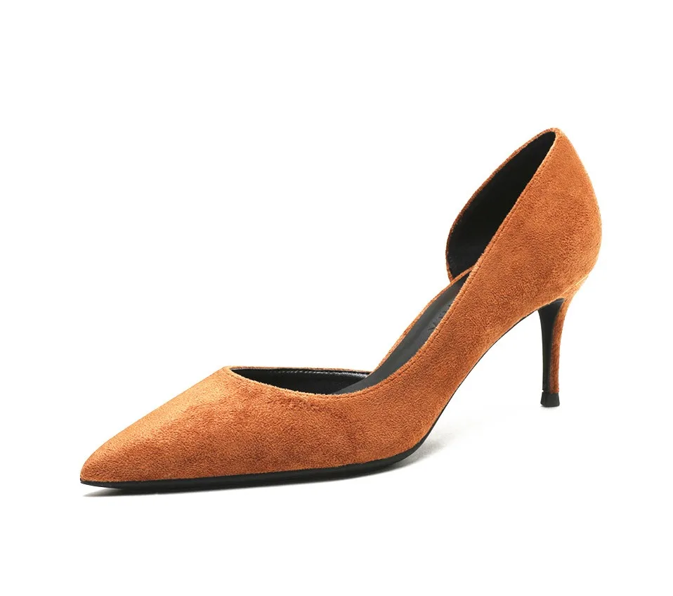 KATELVADI/туфли на высоком каблуке 6,5 см; женские туфли-лодочки из коричневого флока; женские Вечерние туфли на каблуке с вырезом сбоку; женские свадебные туфли; K-365