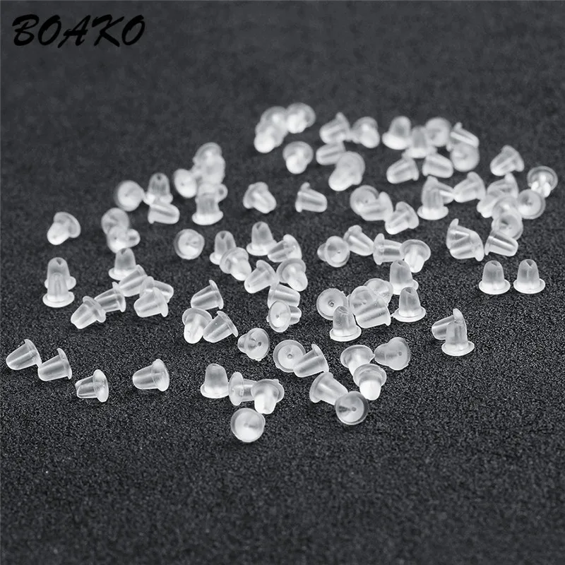 

BOAKO 100pcs/lot Earring Back Stopper Silicone Ear Plugging Blocked Rubber Ear Plug Cap Safety Bullet Stopper DIY Jewelry Parts