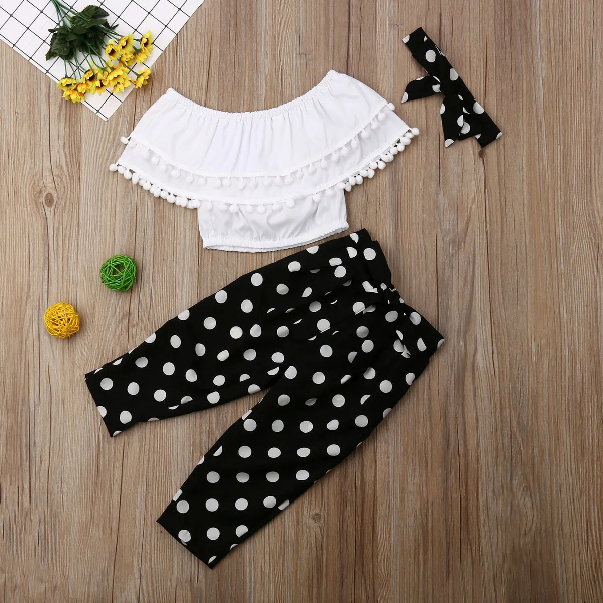Toddler Kids Clothing Baby Girls Cute Ruffle Tassels Vest Tank Top+ Polka Dot Long Pants Trousers Headband Outfits Clothes Set Toddler Kids Clothing Baby Girls Cute Ruffle Tassels Vest Tank Top+ Polka Dot Long Pants Trousers Headband Outfits Clothes Set