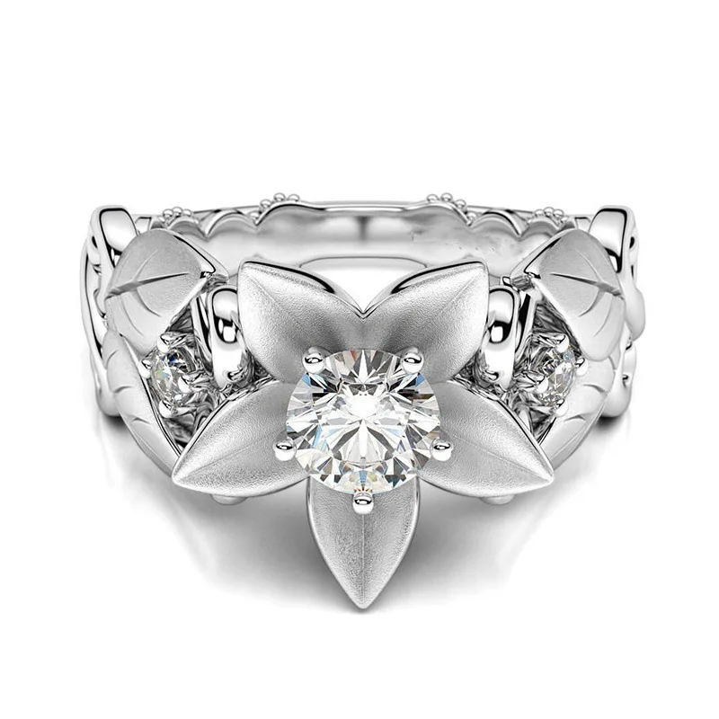 

1pc Rose Ring Romantic Vintage Branches Zircon Plated Alloy Rings Size 6/7/8/9/10 for Lady Birthday Gift Fashion Jewelry