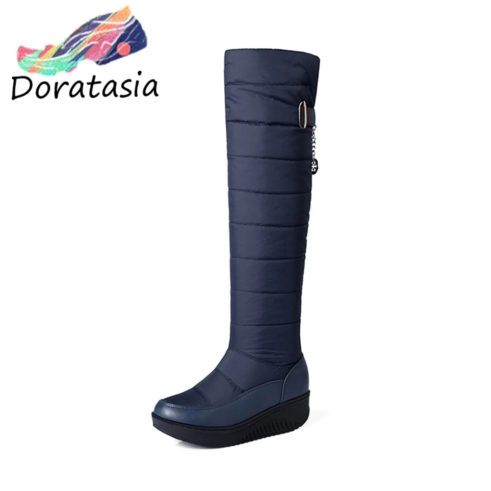 

DORATASIA Women Winter Knee High Snow Boots Flat Platform Winter Fur Wedges Shoes Woman Warm Snow Boots Plus Size 35-44