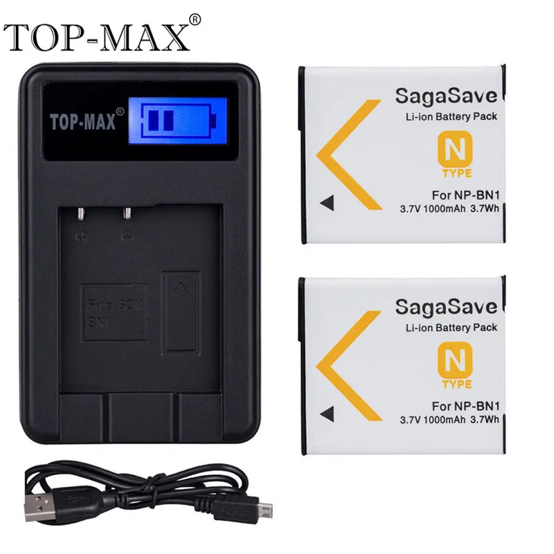 

TOP-MAX 2PCS 3.7V 1000mAh NP-BN1 Digital Camera Battery+USB Charger For Sony TX5 TX7 TX9 DSC-W310 W320 W330 W350 W360 W380 W390