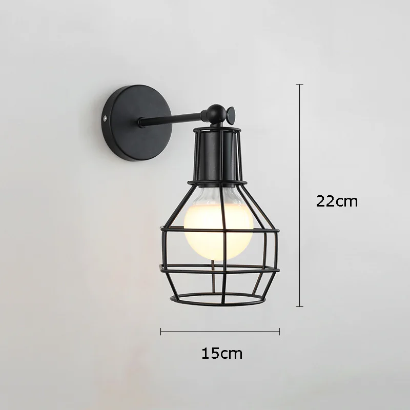 Vintage Black Cage Wall Light Bedside Retro Wall Lamp Mount Indoor Decorative Loft Bar Wall Sonce Wall Lights DIY Lighting Fixture (6)