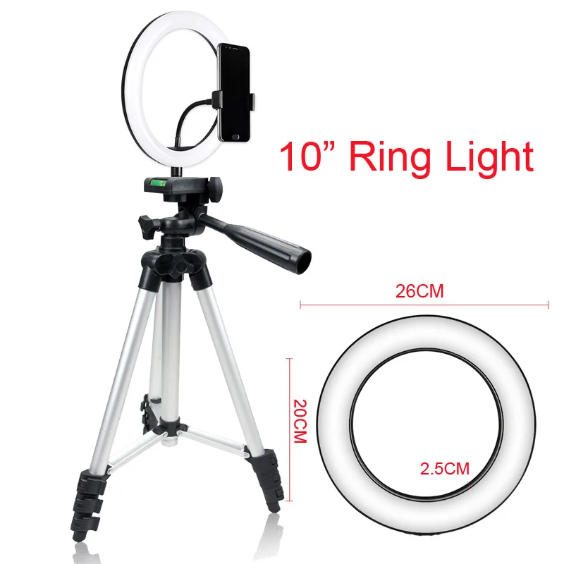 

Photo Studio 10" Selfie Ring Light 3 Model Color Dimmable USB Plug 120 LEDs Photographic Lighting Lamp with 105CM Tripod