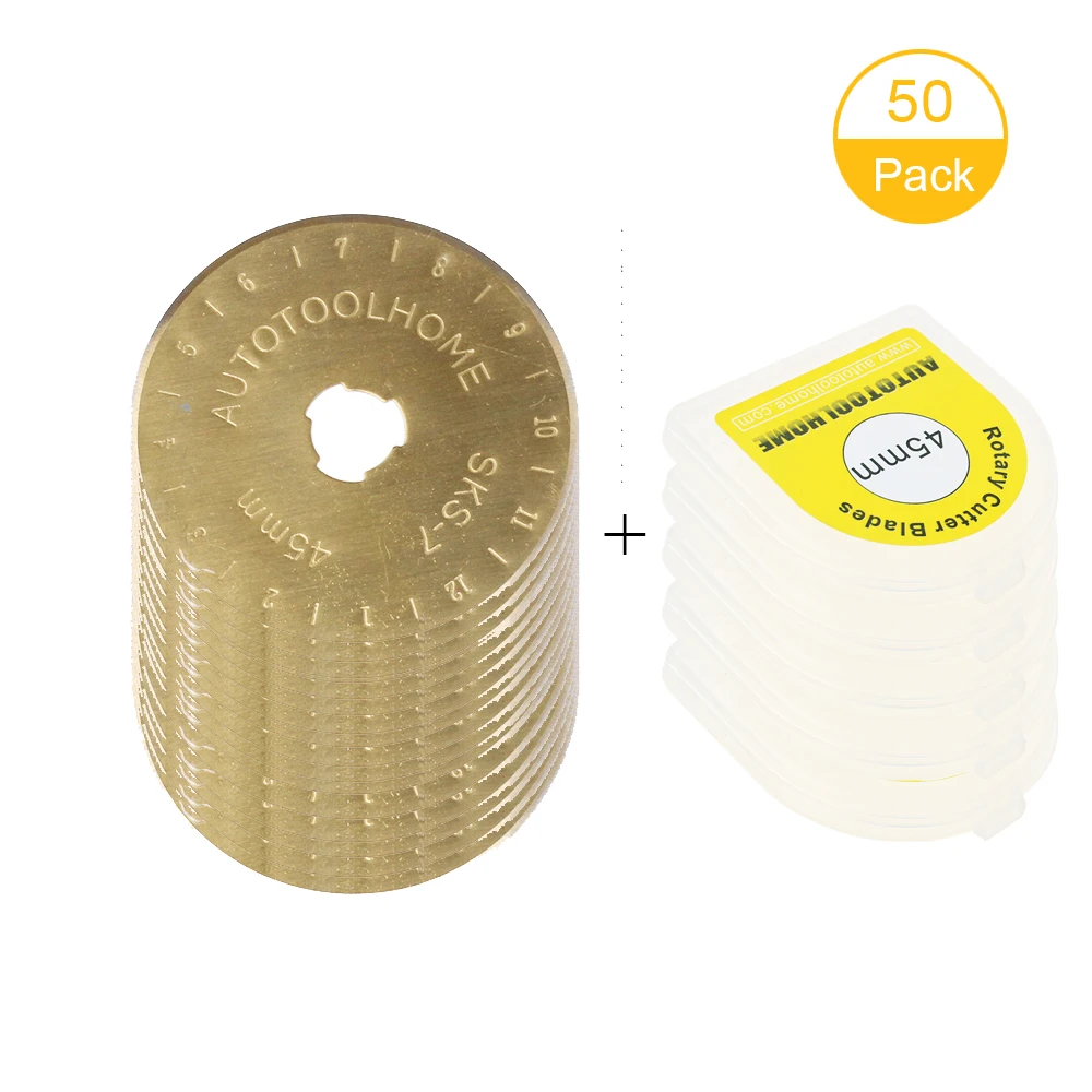 

50 Pack Titanium Coated Rotary Cutter Blades 45mm Rotary Blades Fits Fiskars, Olfa, Gingher DAFA Quilting Sewing Arts Crafts