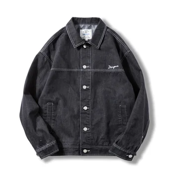 

2018 New Autumn Casual Men Embroidery Denim Jacket Slim Fit Fashion Turn-down Collar Male Cowboy Jackets Size M-XL