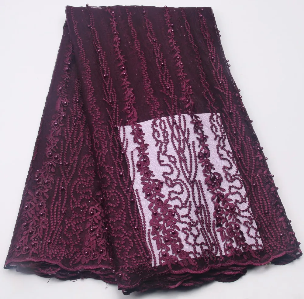 

2017 Graceful African Lace Fabric High Quality Embroidered Nigerian Beaded Lace Fabrics For Wedding Dress XZ335B-4