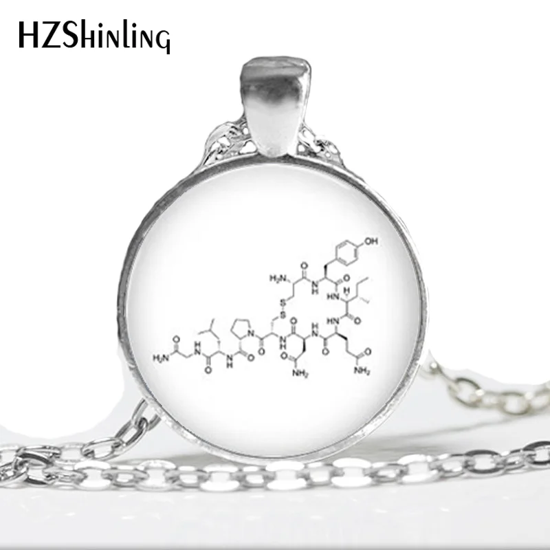 

2017 New Fashion Glass Photo Pendant Neckalce Molecule Necklace Oxytocin Molecule Pendant Glass Dome Necklace Vintage HZ1