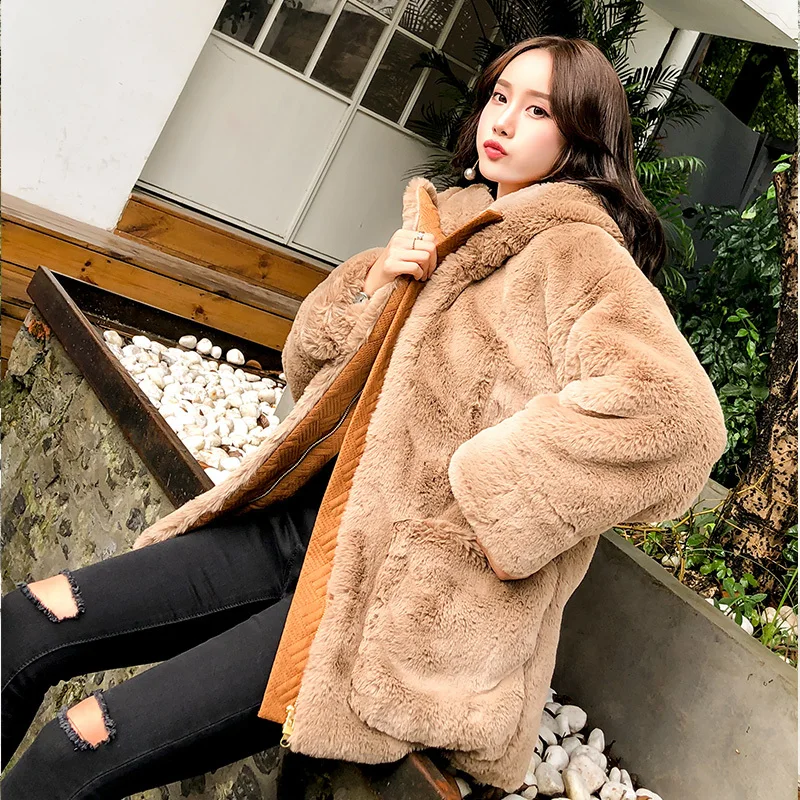 Hot bar color Большие размеры, пальто из искусственного меха для женщин, зима, Толстая теплая мягкая плюшевая куртка, верхняя одежда на молнии с карманами, пальто, плюшевые пальто с медведем, Okd609 - Цвет: Hot bar color