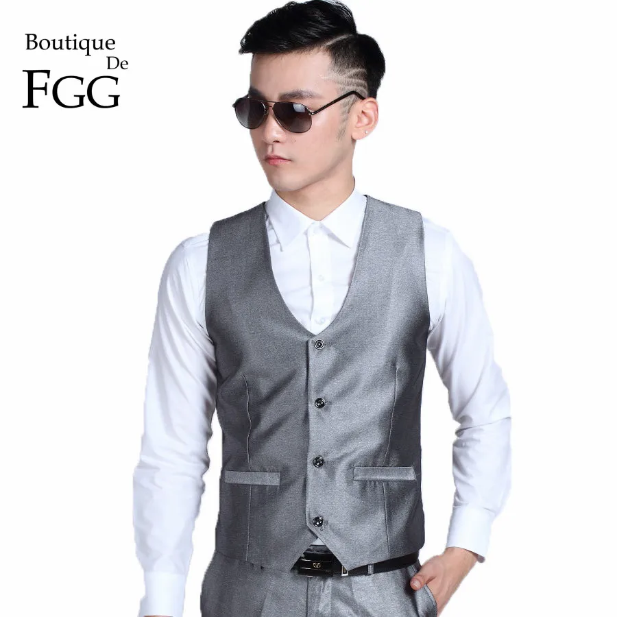 

Boutique De FGG China SizeS-3XL Silver Color Men Formal Suit Vest For Wedding Party Groom Waistcoats Chaleco Hombre Boda