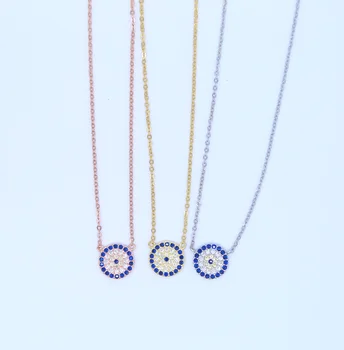 

New 925 sterling silver trendy women jewelry evil eye pendant sexey women silver necklace with BLue zirconia