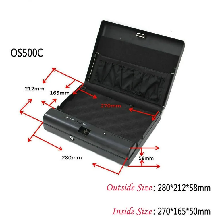 Password Safe Box Solid Steel Security Combination Lock Key Gun Money Valuables Jewelry Box Protable Security Strongbox OS500C (2)