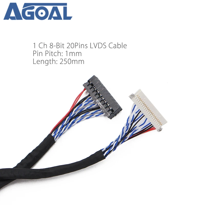 Универсальный 20Pin DF19-20-D8 1ch сигнал 8 бит ЖК-экран драйвер платы линии LVDS кабель 1 мм pin шаг 250 мм