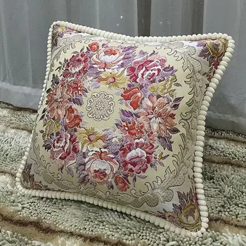 

Classic Gold Silk Embroidery Throw Pillowcase Luxurious Red and Yellowflower Elegant Cushion Cover Elegant Embroidery Pillowcase