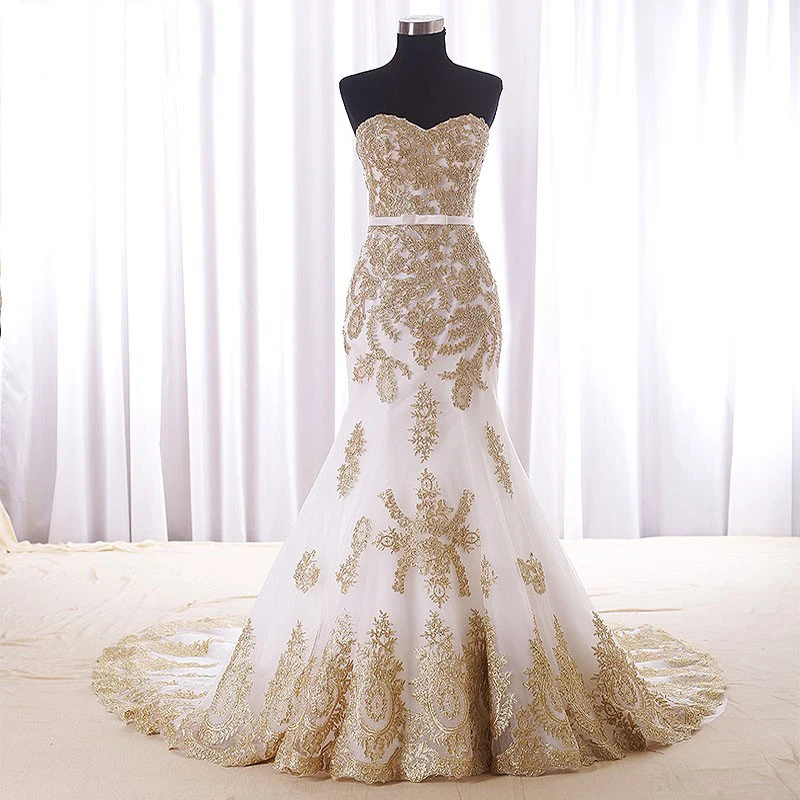 Mermaid Lace Wedding Dresses 2017 Sweetheart Ivory Tulle Gold Mermaid Lace Wedding Dresses 2017 Sweetheart Ivory Tulle Gold Embroidery Trumpet Floor Length Bride Gowns Vestidos De Novia In From Weddings