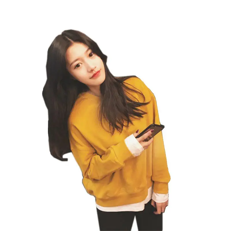 Women Fake Two-piece Sweatshirt Stitching Loose Round Neck Pullover Long Sleeve Casual Thin Section 2018 Tops Femalr Women Fake Two-piece Sweatshirt Stitching Loose Round Neck Pullover Long Sleeve Casual Thin Section 2018 Tops Femalr