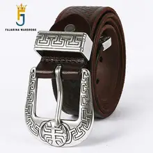 FAJARINA Unisex Retro style skóra bydlęca skóra pasek ze stopu wzór w paski paski ze sprzączką jakości skóry wołowej 3.8 cm szerokość N17FJ550