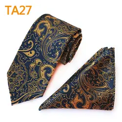 8 см Для мужчин формальные галстук набор роскошный Синий Золотой вышитые цветочные галстуки Матч платок